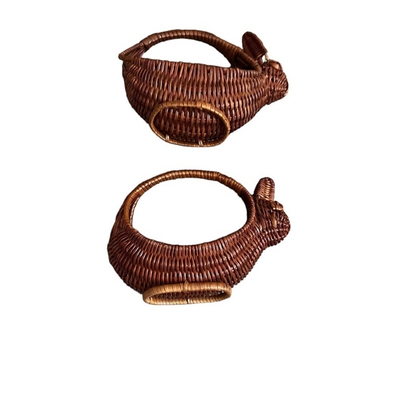 Set Of 2 Vintage Mini Bunny Basket Wicker Rattan With Handle - Picture 3 of 7